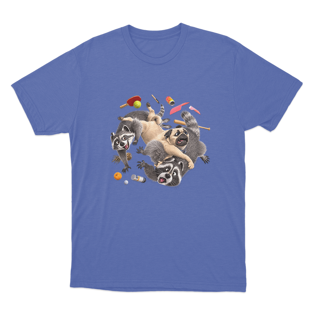 Mighty Mike Raccoon Chaos Unisex T Shirt Blue Mighty Mike Raccoon Chaos Unisex T Shirt Blue