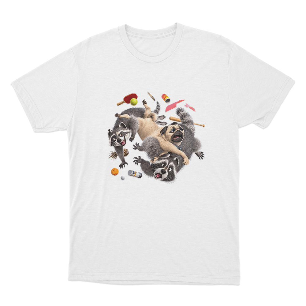 Mighty Mike Raccoon Chaos Unisex T Shirt White Mighty Mike Raccoon Chaos Unisex T Shirt White
