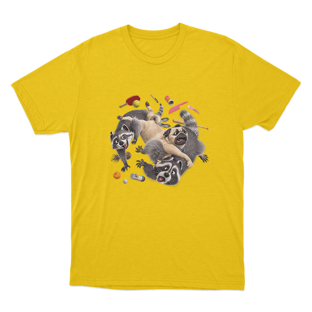 Mighty Mike Raccoon Chaos Unisex T Shirt Yellow Mighty Mike Raccoon Chaos Unisex T Shirt Yellow